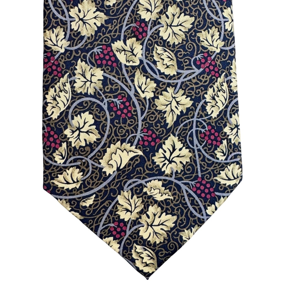 MFA Boston Silk Tie Mens Navy Gold Oak Leaf Berry Arts Crafts Botanical Handmade